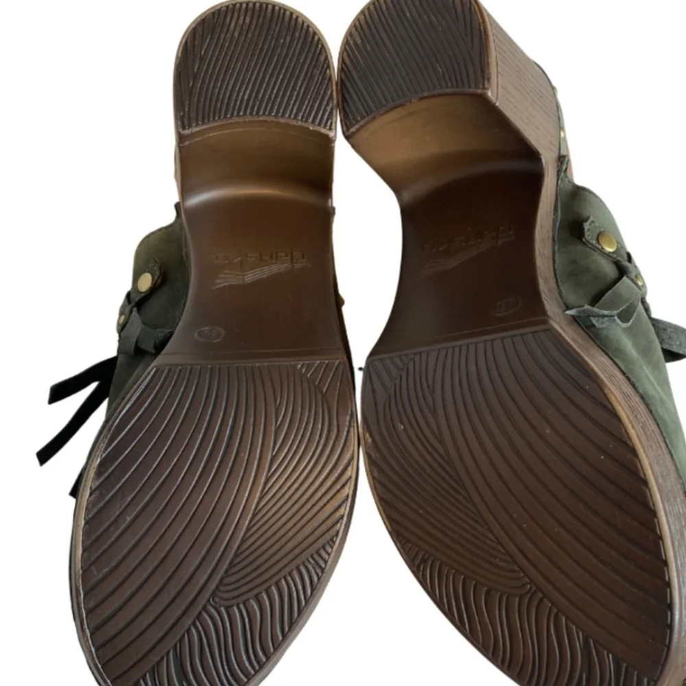 Dansko Women's Deni Olive Suede Fringe And Studded Mules - Picture 6 of 9